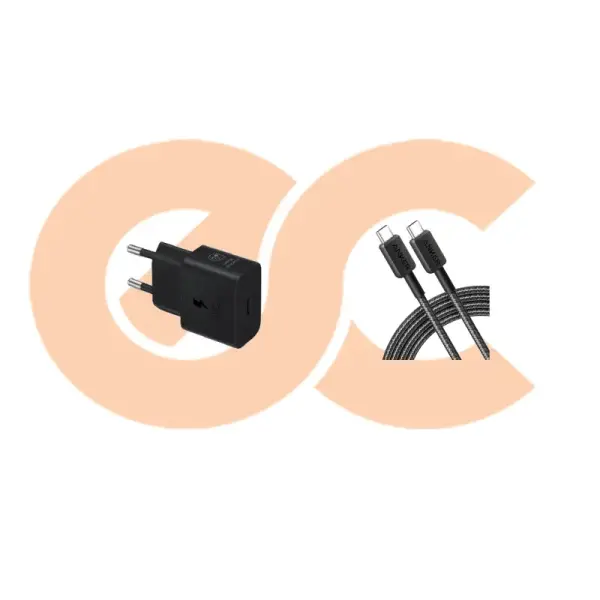 Samsung 25W Travel Adapter USB-C (EP-T2510) Black + Anker Cable 322 USB-C to USB-C Cable 60W 3ft - Black A81F5H11